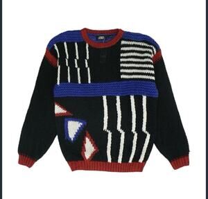 Vintage Sweater Street Scenes Colorblock Geometric Medium